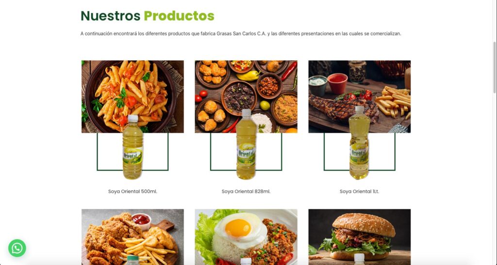 Cliente: Grasas San Carlos C.A. Grasaca | Diseño y desarrollo de páginas web, tienda online, landing page, Posicionamiento SEO, actualización y mantenimiento de páginas web | Cainetwork, Creative & Web Studio