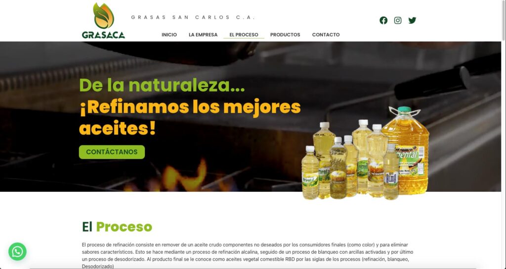 Cliente: Grasas San Carlos C.A. Grasaca | Diseño y desarrollo de páginas web, tienda online, landing page, Posicionamiento SEO, actualización y mantenimiento de páginas web | Cainetwork, Creative & Web Studio