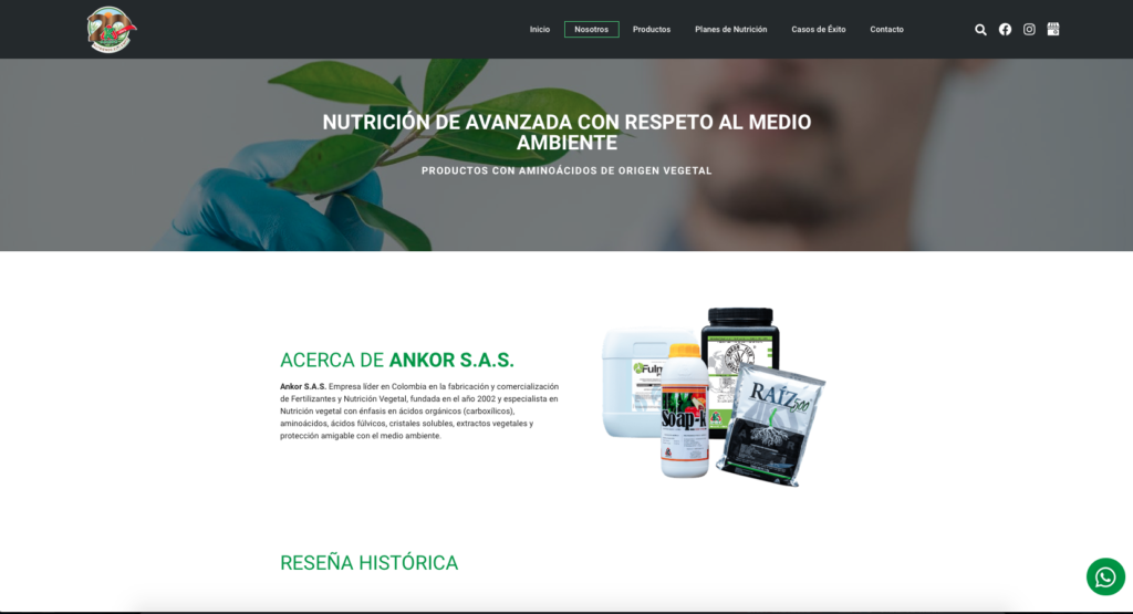 Cliente: Fertilizantes Ankor S.A.S. | Diseño y desarrollo de páginas web, tienda online, landing page, Posicionamiento SEO, actualización y mantenimiento de páginas web | Cainetwork, Creative & Web Studio