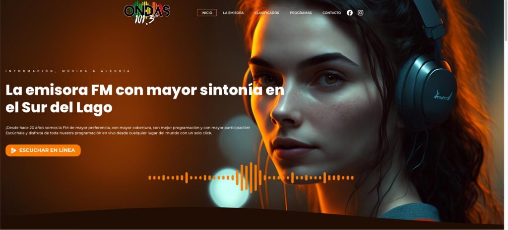 Cliente: Ondas 101.3 FM | Diseño y desarrollo de páginas web, tienda online, landing page, Posicionamiento SEO, actualización y mantenimiento de páginas web | Cainetwork, Creative & Web Studio