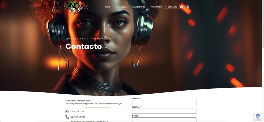 Cliente: Ondas 101.3 FM | Diseño y desarrollo de páginas web, tienda online, landing page, Posicionamiento SEO, actualización y mantenimiento de páginas web | Cainetwork, Creative & Web Studio